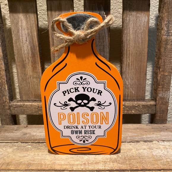 Halloween Potion Bottles Set Of 2, Pick Your Poison, Wing Of Bat, Wood Decor - Picture 8 of 16